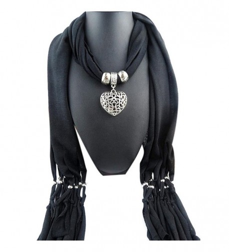 Sunward Womens Elephant Water Drop Owl Heart Pendant Tassel Charm Jewelry Scarf - Heart-Black - C012901YMNR