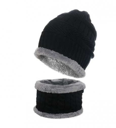 Ypser Women's Beanie Hats Winter Warm Thick Chunky Cable Knitted Cap - Black Hat + Black Scraf - CR188STCEQ4