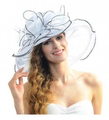 Women Floral Wide Brim Church Derby Kentucky Dress Hat (4 Colors) - S056-white - CM12DICXWBR