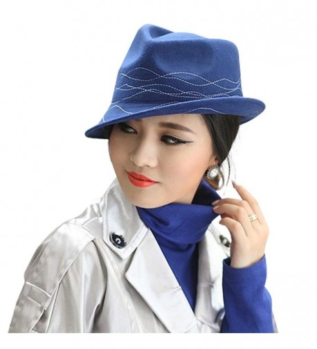 June's Young Women Hats Cloche Wool Simple Wave Lines - Blue - CC185TICL5M