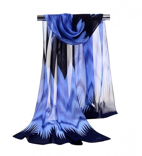 GERINLY Chiffon Scarves Chevron Pattern Shawl Sheer Scarf - Blue - C912O0FW48O