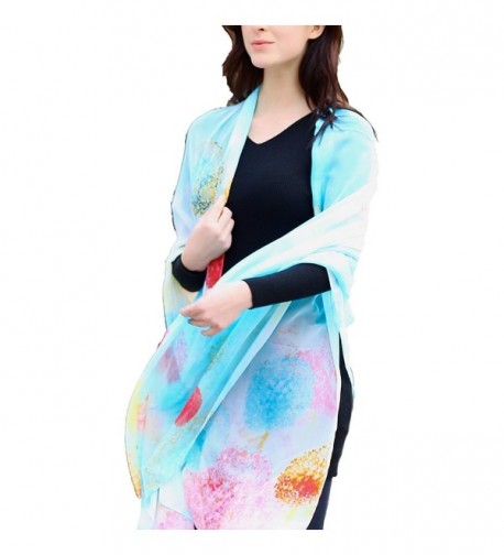 GSG Ladies Stylish Floral Scarves - Blue Floral - CP128Y7MN0H