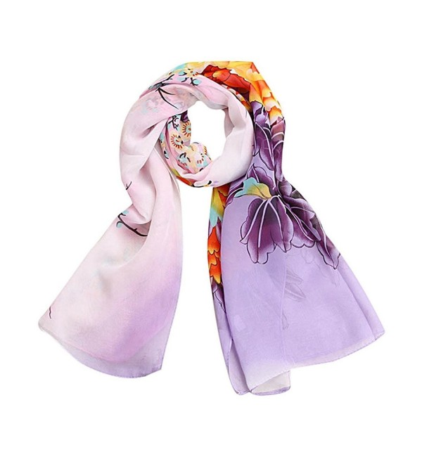 WensLTD Hotsale! Women Peony Flower Scarf Shawl Scarf - Purple - CS125Q2EXS3