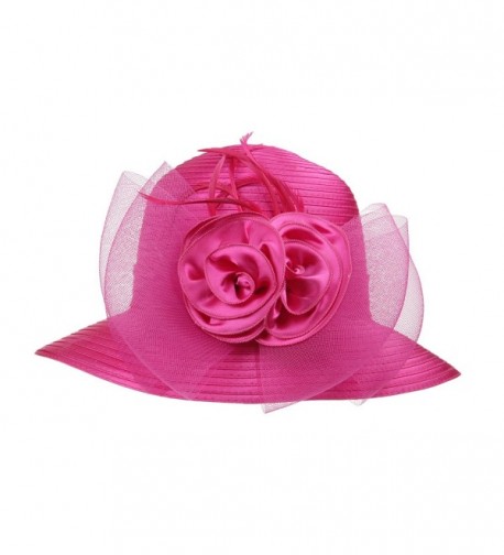 Dantiya Women's Organza Wide Brim Floral Ribbon Kentucky Derby Church Dress Sun Hat - 2 Style-rose - CQ183W3SAY8