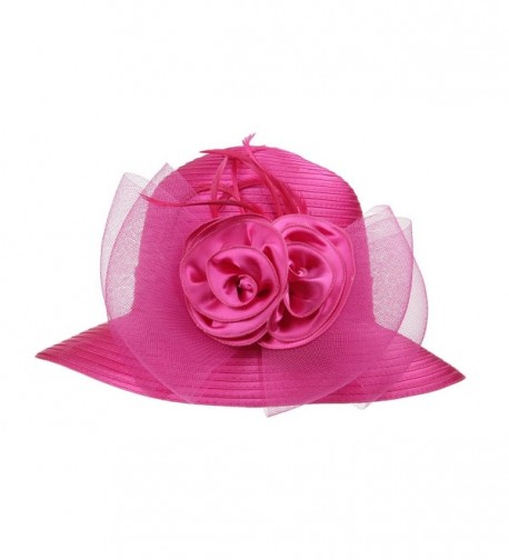 Dantiya Women's Organza Wide Brim Floral Ribbon Kentucky Derby Church Dress Sun Hat - 2 Style-rose - CQ183W3SAY8