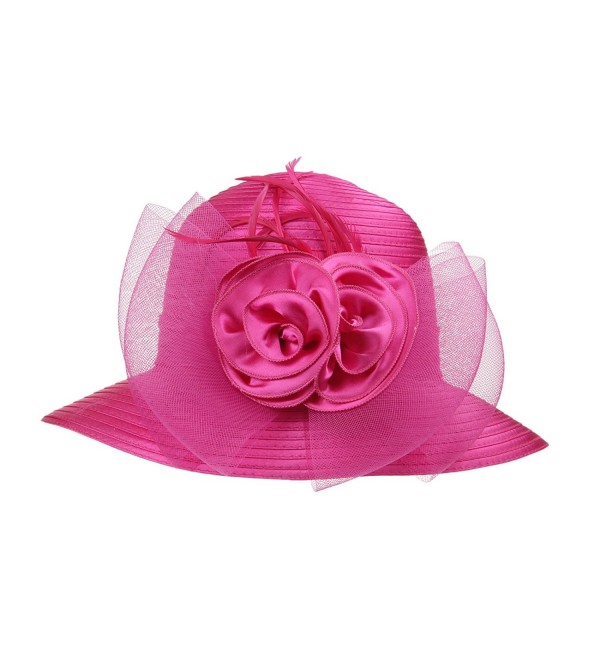 Dantiya Women's Organza Wide Brim Floral Ribbon Kentucky Derby Church Dress Sun Hat - 2 Style-rose - CQ183W3SAY8