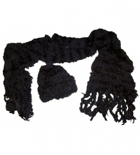 N'Ice Caps Womens Fancy Feather Yarn Hat And Scarf Accessory Set - Black - CU124NDYQRT