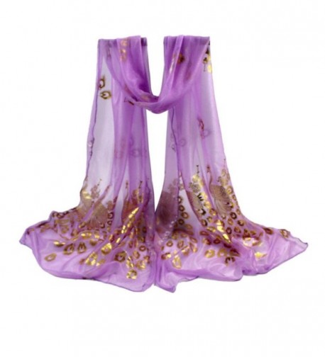 Women Peacock Scarf Shawl Flower Long Soft Wrap Stole Pashmina Infinity Scarves - Purple - CP18763RWU7