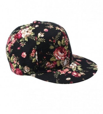 Febecool Women Fashion Floral Printed Snapback Baseball Cap Hiphop Adjustable Hat - Black - C012ODVZ2F6