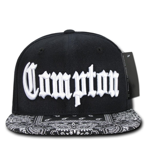 Compton Flat Bill Snapback Black Adjustable Baseball Cap Hat - Bandana Brim - CJ12BNVPAYV