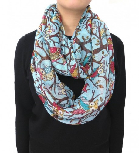 Lina & Lily Owl on Branch Print Infinity Loop Women's Scarf Lightweight - Light Blue - CM11Q7NLGVX