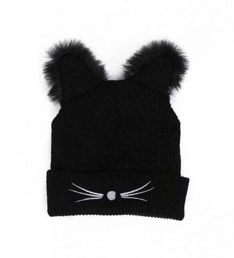 Vcenty Womens Winter Cute Warm Knitting Crochet Beanie Pompom Ski Skulls Cap Hats With Cat Ear - CG188UZRM05