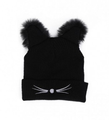 Vcenty Womens Winter Cute Warm Knitting Crochet Beanie Pompom Ski Skulls Cap Hats With Cat Ear - CG188UZRM05