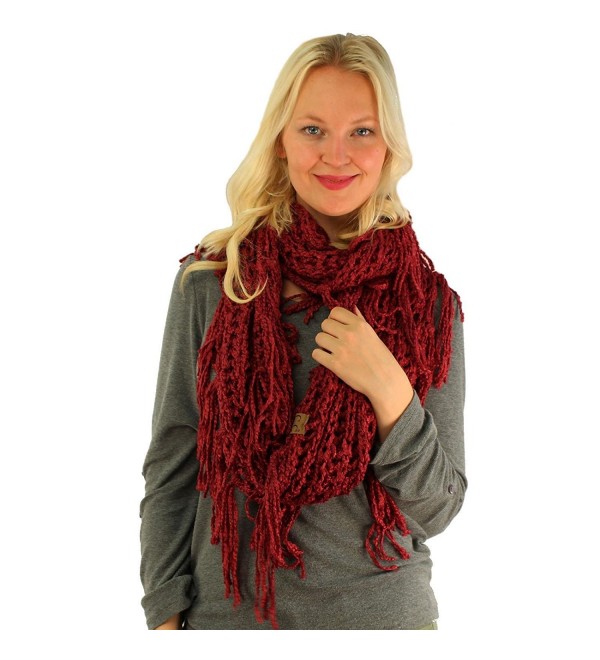 Winter CC Soft Chenille Net Tassle Fringe Thick Knit Infinity Scarf Wrap - Burgundy - CT187GEO3N2