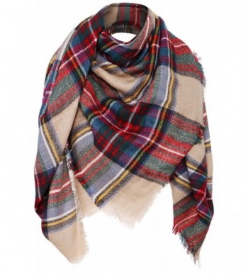 Women's Plaid Scarf Oversized Fall/Winter Blanket Wrap Shawl - Camel - CC187N38MQX