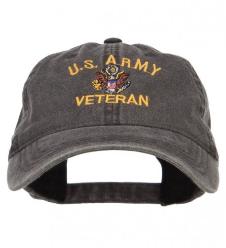 E4hats US Army Veteran Military Embroidered Washed Cap - Black - CB17XXGQOMS