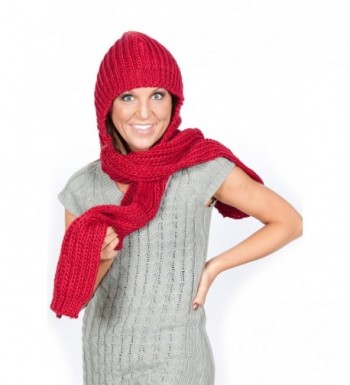 Womens Winter Knit Hooded Scarf Headscarf Neckwarmer Hoodie Hat - red - CU117MO4IX9