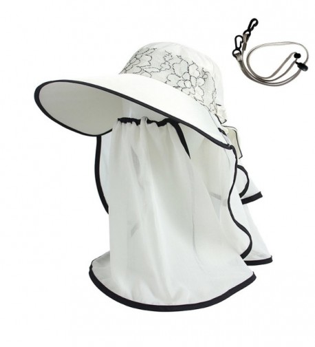 AOU Womens Sun Hat With Veil Mask Visor Cap Summer Beach Hat With Neck Cover Cord - Beige - C7185H4LESZ