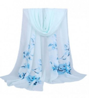 Women's Fashion Long Shawl Buedvo Ladies Chiffon Soft Wrap Flowral Print Scarf (63"x19.7"- Blue) - CL12O67Y2RZ