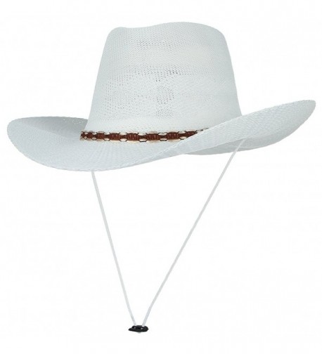 La Vogue Men Classic Wide Brim Woven Hollow Sombrero Beach Sun Cowboy Hat White - CP17YYZAZRW