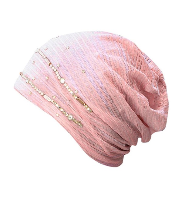 Hunputa Womens Hat Winter- Womens Rhinestone Trendy Warm Oversized Chunky Soft Cable Knit Slouchy Beanie - Pink - C8188QW52MW