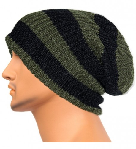 Rayna Fashion Unisex Beanie Hat Slouchy Knit Cap Skullcap Stripe Baggy Style 1002 - Green - C2128MYT5DZ