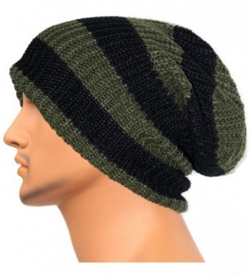 Rayna Fashion Unisex Beanie Hat Slouchy Knit Cap Skullcap Stripe Baggy Style 1002 - Green - C2128MYT5DZ