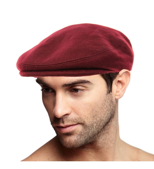 Men's Winter 100% Soft Wool Solid Flat Ivy Driver Golf Cabby Cap Hat - Wine - CL1867LU8K3