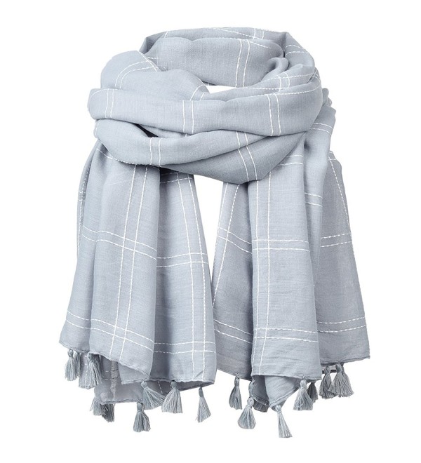 FITIBEST Women Linen Scarf Fashionable Plaid Shawl Winter Long Scarves with Tassels - Grey - CG186HC83S9