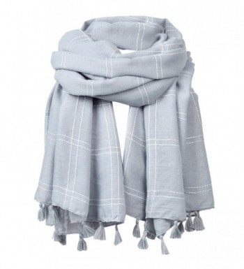 FITIBEST Women Linen Scarf Fashionable Plaid Shawl Winter Long Scarves with Tassels - Grey - CG186HC83S9