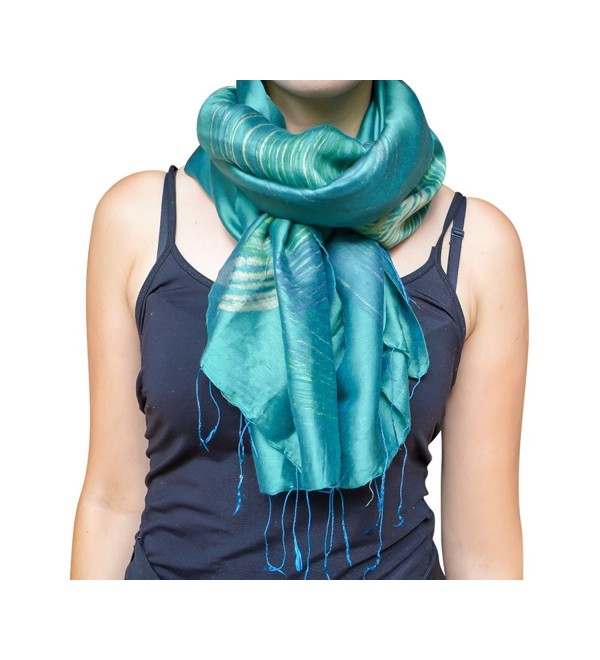 Unique Wrappable Silk Scarf. Handmade Blue Silk Scarves Wrap - Peacock - CI12MEKJ7RR