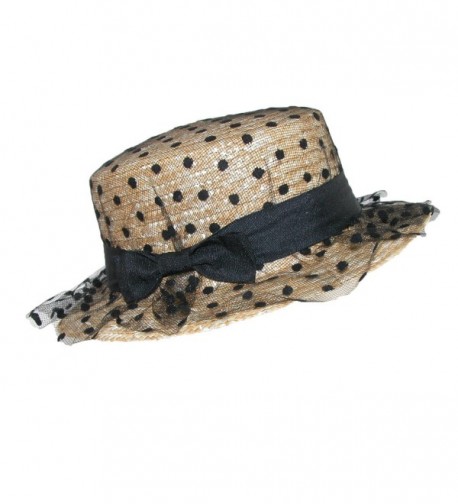 CTM Women's Straw Boater Hat With Polka Dot Tulle - Black - C812E1KBETR