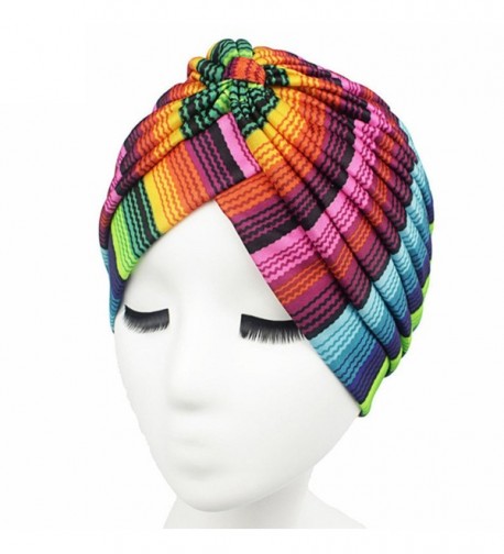 Women Indian Stretchy Turban colorful Head Wrap Chemo Hat - 1 - C81842LUTHU