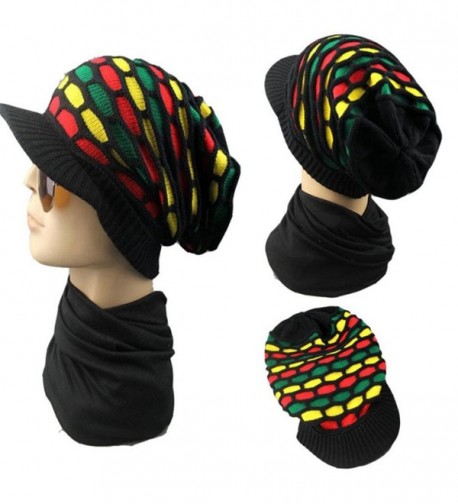 Tuscom Men Women Winter Outdoor Knitting Thicker Rainbow Lattice Scarf +Hat(1Set) - CZ12NYT51OT