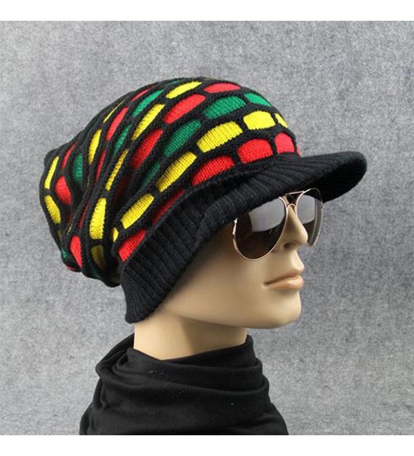 Men Women Winter Outdoor Knitting Thicker Rainbow Lattice Scarf +Hat ...