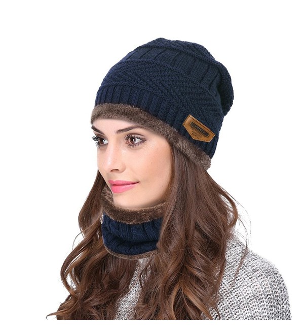 VBIGER Winter Beanie Hat Scarf Set Warm Knit Hat Thick Knit Skull Cap For Men Women - Navy Blue - C118857M6N0