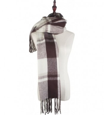 Vivian & Vincent Soft Classic Luxurious Blanket Plaid check Long Scarf - Brown C6 - CP186XOWK5T