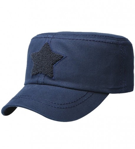 Men Cotton Flat Top Star Peak Baseball Twill Army Millitary Corps Hat Cap Visor - Navy - CT12DSYCQ3Z