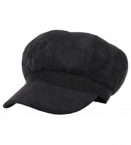 Jelord Women Corduroy 8 Panel Newsboy Cabbie Cap Peaked Beret Hat - Black - CE18620IS9Z