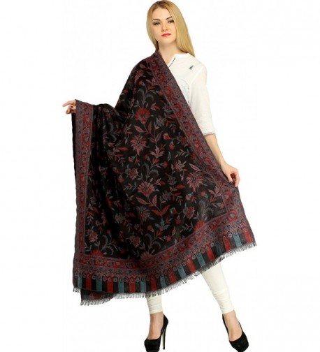 Exotic India Reversible Jamawar Shawl from Amritsar wit - Pirate Black - CK120F0TWHN