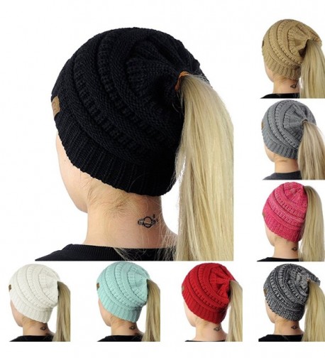 Milkhouse Womens Ponytail Cap- Warm Beanie Tail Knitted Hat - Black - CS189COMQL9