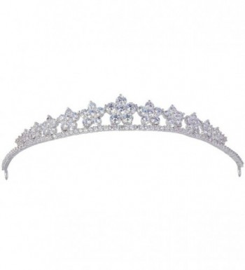 EVER FAITH Silver-Tone Cubic Zirconia Wedding Lots Hibiscus Flowers Head Band Tiara Clear - CD128UPX68B