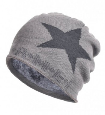 Janey&Rubbins Star Knit Winter Slouch Beanie Hat Warm Villus Lined Skull Ski Cap - Gray - CQ11RSA89JF