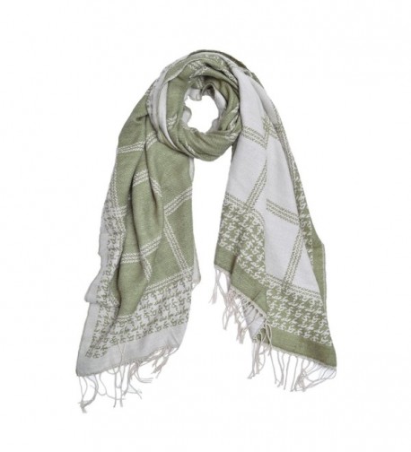 Unique Winter Long 2-Sided Soft Plaid Checker Knit Tasseled Scarf Shawl Wrap - Olive - CC12NUUXKVD