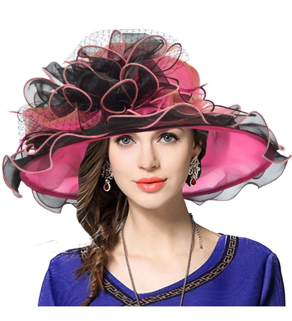 Women's Church Derby Dress Fascinator Bridal Cap British Tea Party Wedding Hat - Two-tone-hot Pink - CO17XHO60Q2