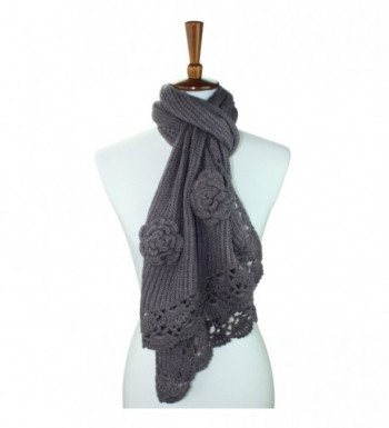 Gray Crochet Winter Scarf Rosette