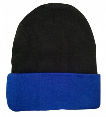 Long Cuffed Blank Winter Beanie - Black/Royal - CR128RJVQUF