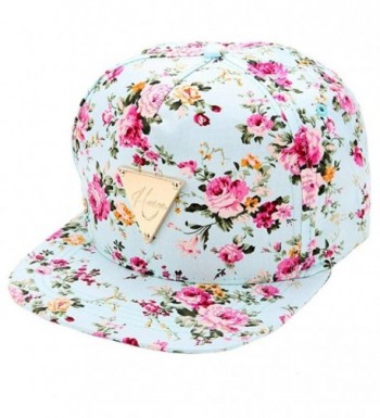 Womens Floral Flower Snapback Hip-Hop Hat Flatbill Fitted Peaked Adjustable Baseball Cap - Blue - CK126LRT6N9