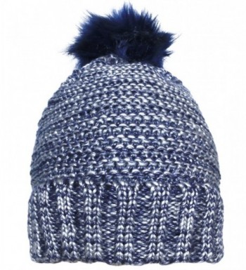 KMystic Metallic Look Faux Fur Pom Pom Fleece Lined Beanie Hat - Blue - CH18733QCRI