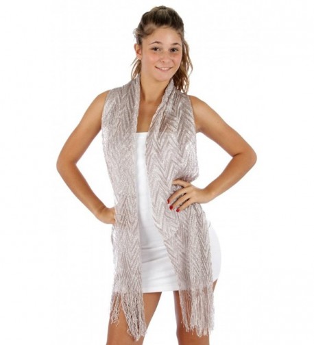 Sheer Gray with Silver Lurex Fringed Evening Wrap Scarf for Prom Wedding Formal - CX114G065ID